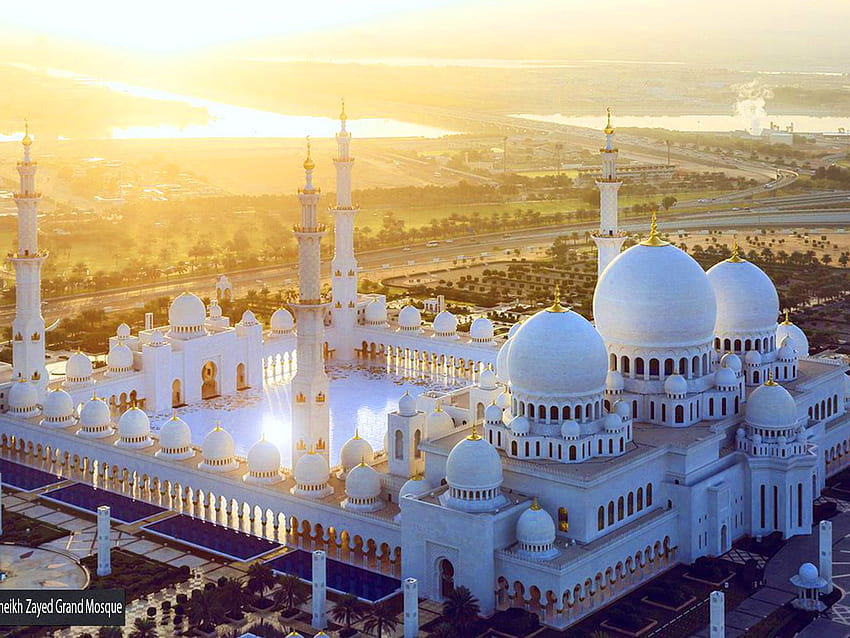 Tramonto Abu Dhabi Sheikh Zayed Grand Mosque Emirati Arabi Uniti Sfondo HD