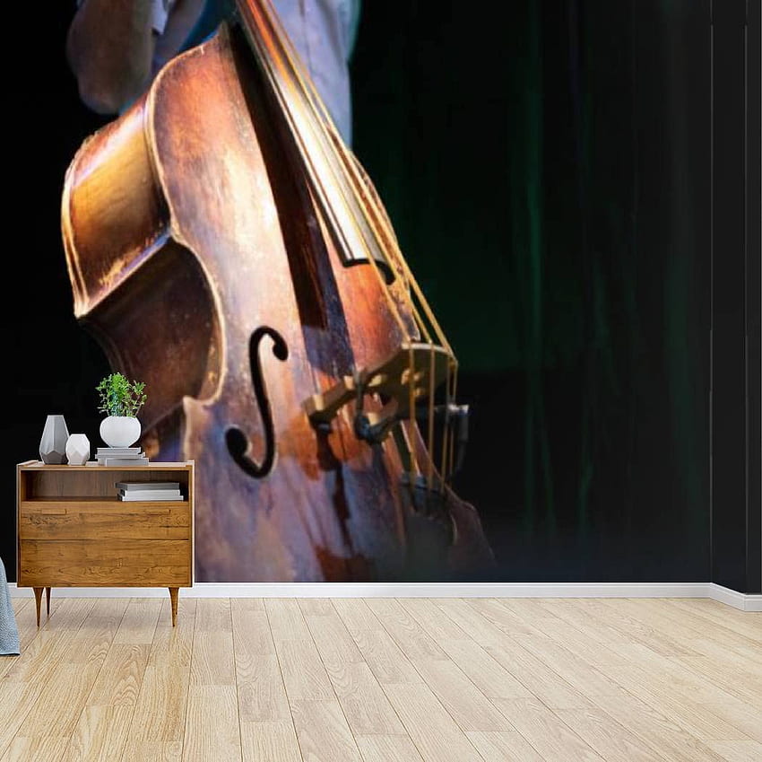 Double Bass Kontrabass di Panggung Cetak Kanvas Self Adhesive Peel & Stick Dinding Mural Stiker Dinding Poster Stiker Dinding Dekorasi Rumah untuk Ruang tamu: Alat & Perbaikan Rumah Wallpaper HD