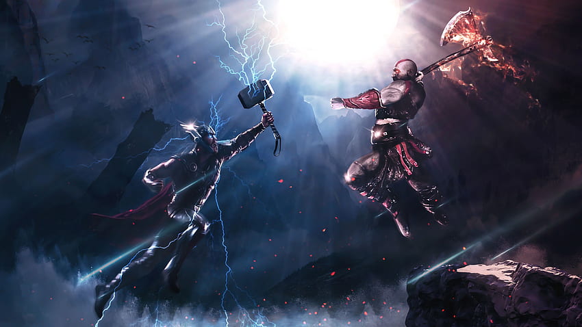 Thor Vs Kratos Art Thor , superbohaterowie , Kratos , , sztuka cyfrowa Wal. Thor, na PC, God Of War Tapeta HD