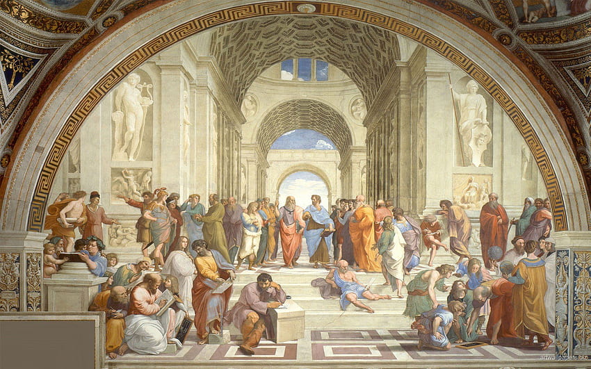 ラファエル、アテネ、哲学、アーチ、建築、絵画、学生、階段、古典芸術、ソクラテス、ギリシャの哲学者、モービル & 高画質の壁紙