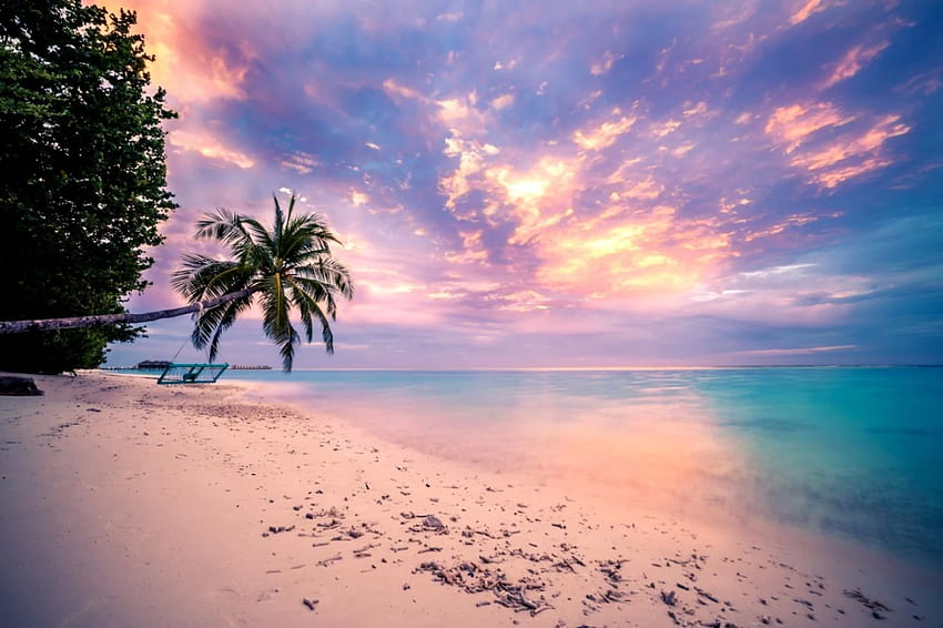 Tropischer Strand-Sonnenuntergang und -hintergrund - Sonnenuntergang Tropischer Strand, tropische Strände HD-Hintergrundbild