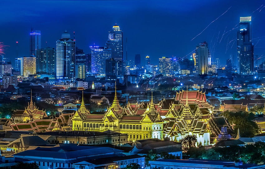 malam, lampu, liburan, rumah, panorama, Thailand, Bangkok Thailand Wallpaper HD