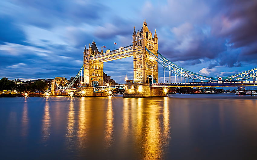 タワーブリッジ、テムズ川、ロンドン、イングランド、ゴールデンワイドスクリーン 高画質の壁紙