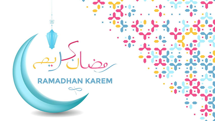 Ramadan Eid Mubarak Blue Half Moon White Background Ramadan HD wallpaper