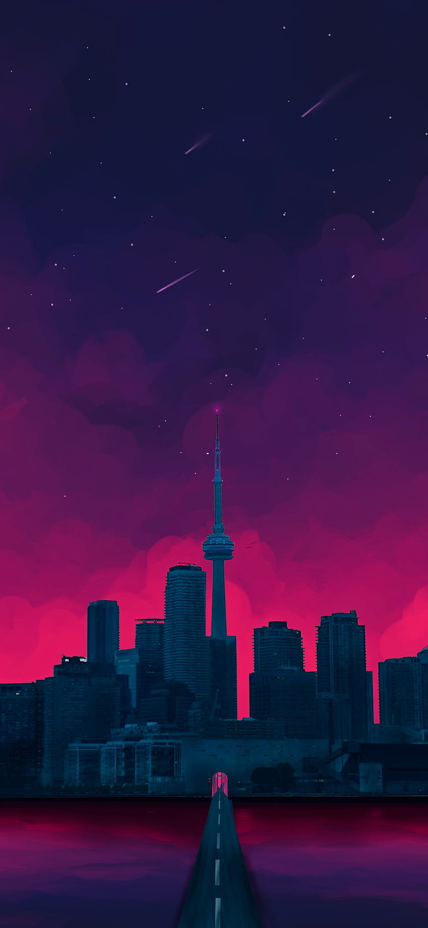 Sky, City, Cityscape, Skyline, Purple, Pink Skyline HD phone wallpaper