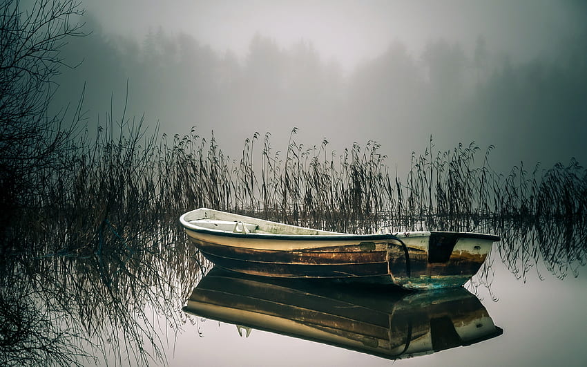 Old rowboat floating on a foggy lake [12801024] [] for your , Mobile & Tablet. Explore Rowboat . Rowboat HD wallpaper