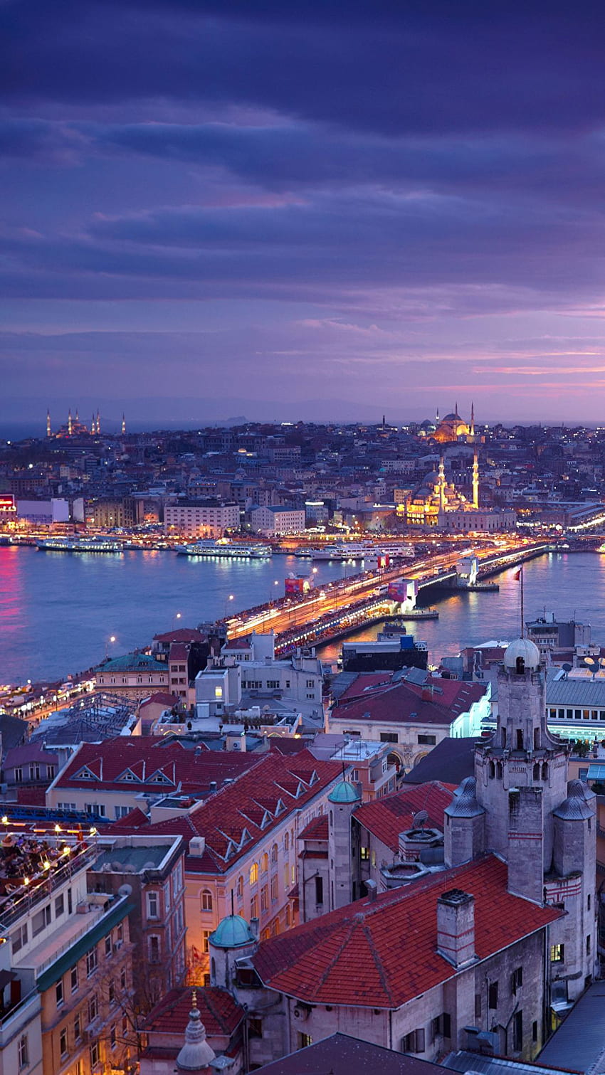 イスタンブール トルコ橋 スカイ川 夜の都市 HD電話の壁紙