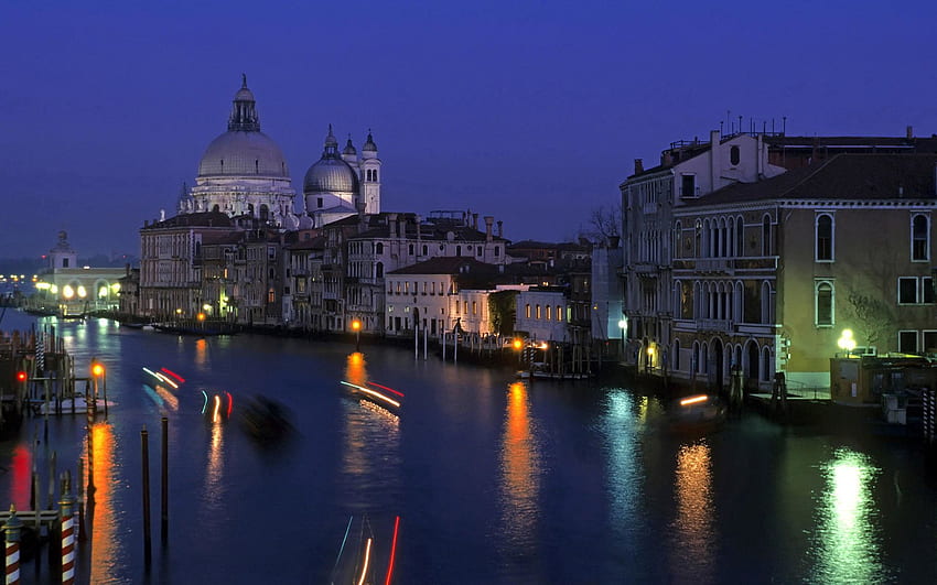 Cities, Water, Houses, Night, Architecture, Italy, Venice, City, Building, Lights, Shine, Light, Bright, Night City, Illumination, Lighting, Dome, Buildings, Built, City On The Water, Domes HD wallpaper