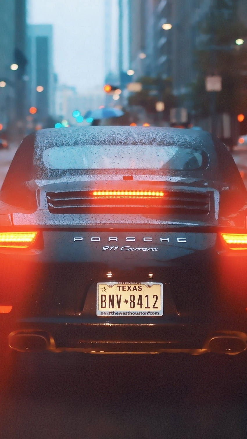 Porsche 911 Carrera, Lichter, Schwarz, Regnen, Autorücklichter HD-Handy-Hintergrundbild
