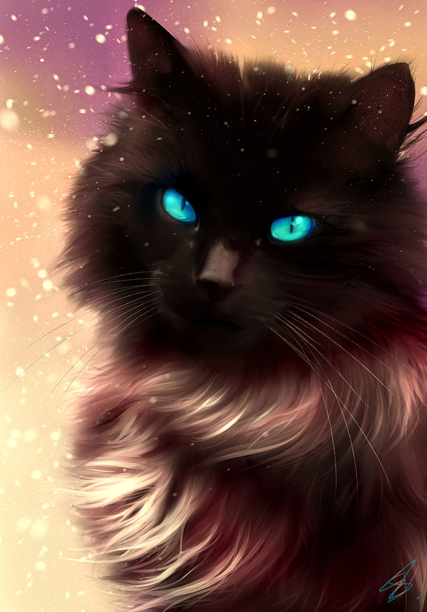 cat black blue eyes christmas snow fur beautiful drawing portrait animal winter. Cat drawing, Black cat drawing, Cute black cats HD phone wallpaper