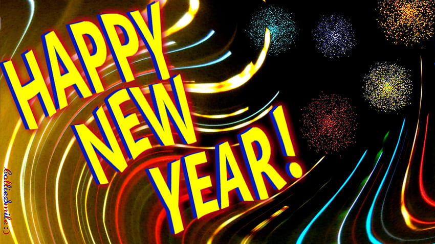 あけましておめでとう; 2019年！ :D, Happy New Year, 花火, new y3ar, 黒, 新年, 黄色, 祝う, お祝い 高画質の壁紙