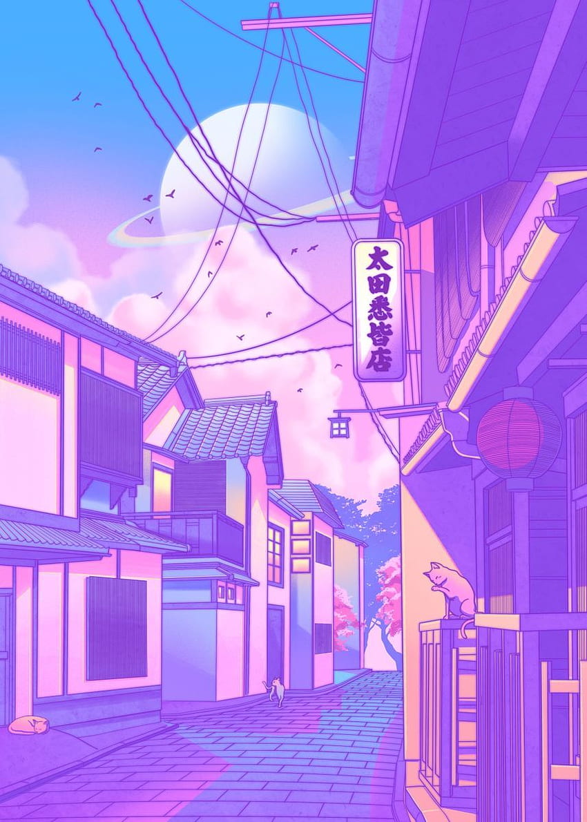 Póster City Pop Kyoto de SURUDENISE. Desechar. Estética púrpura, Paisaje de anime, Anime estético fondo de pantalla del teléfono