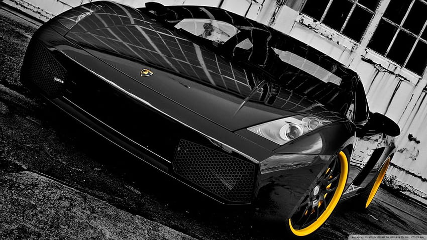 Black and white mirrors yellow cars Lamborghini wheels . HD wallpaper