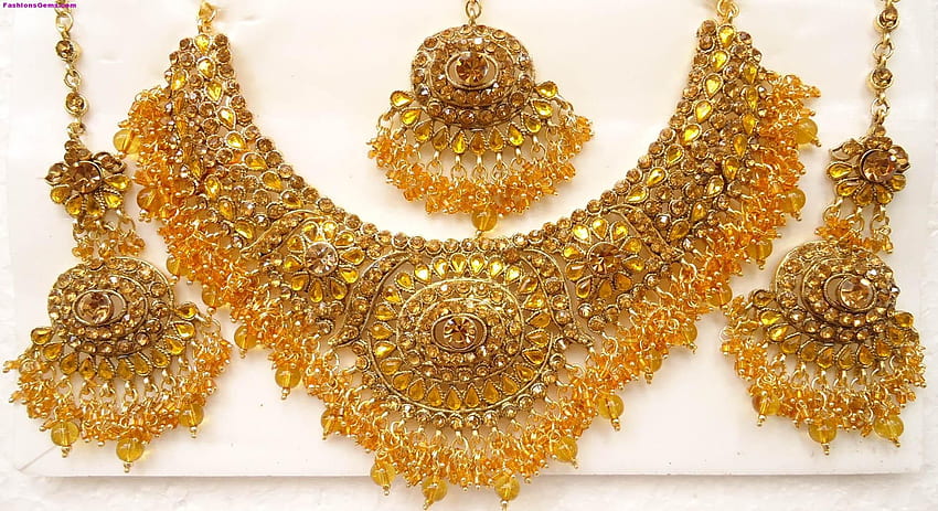 Conjuntos de joyas nupciales Diseños Kundan Gold Pearl - Precio del oro de Omán -, Joyas de oro fondo de pantalla