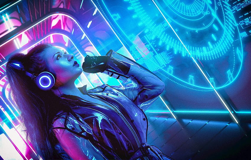 Girl, Music, Neon, Background, Neon, Cyber, Blue Neon Girl HD wallpaper Girl, Music, Neon, Background, Neon, Cyber, Blue Neon Girl HD wallpaper