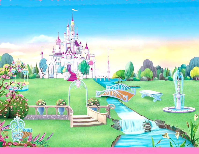 ディズニー城の背景、ピンクのプリンセス城 高画質の壁紙