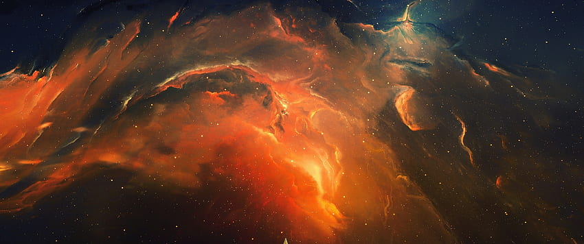 Orange Nebula, Galaxy, Stars, Digital Art - Maiden, 3440X1440 Nebula HD wallpaper