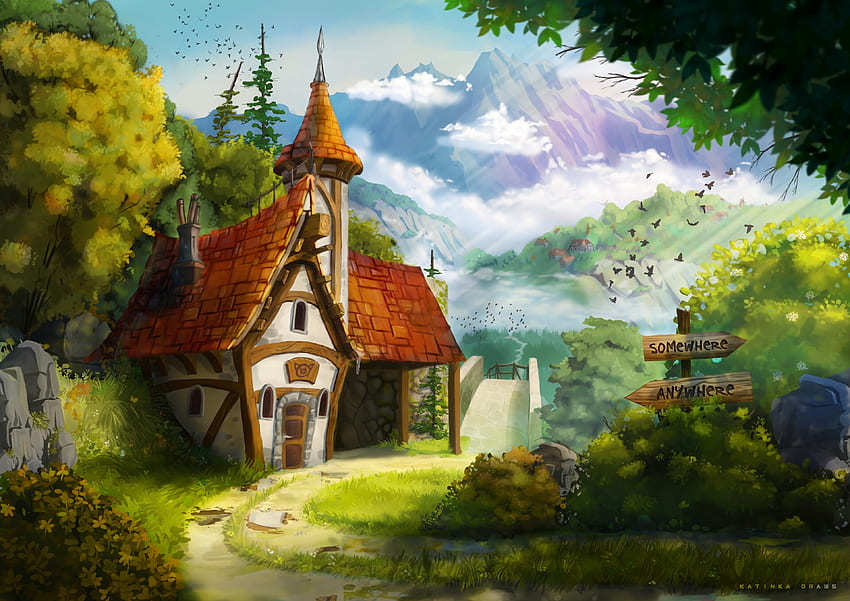Landscape, Art, Fairy Tale, Small House, Lodge, Story HD wallpaper
