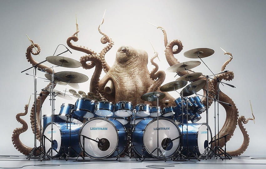 eyes, mood, octopus, drums, octopus, drummer HD wallpaper