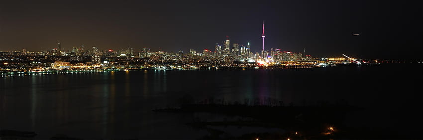 Панорама на силуета на Торонто (размер на двоен монитор): Торонто, панорамен двоен монитор HD тапет