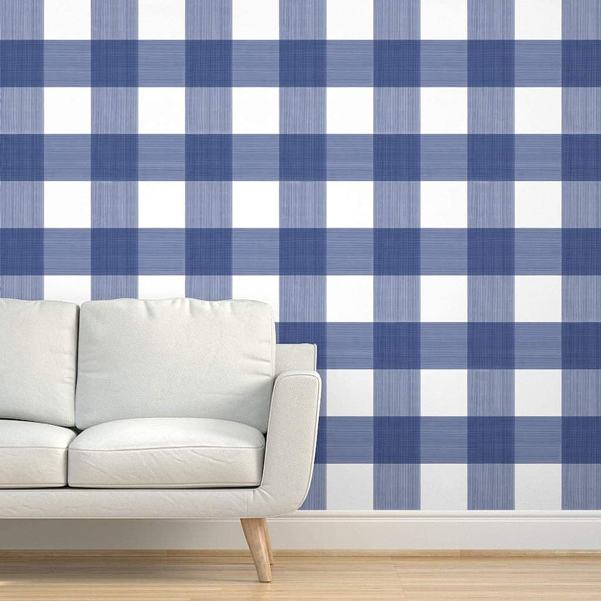 Peel & Stick Swatch - Navy Buffalo Plaid Check Gingham Blue White Painted Large Custom Removable , Navy Blue Plaid HD phone wallpaper