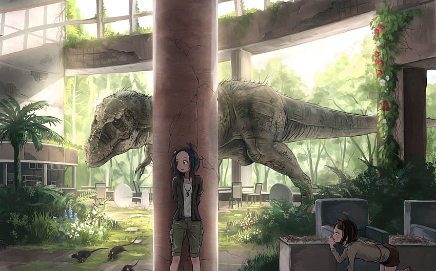 Edificio, Anime Girls, Dinosaur, Scared - Resolución: - Wallpx, Dinosaur Anime fondo de pantalla