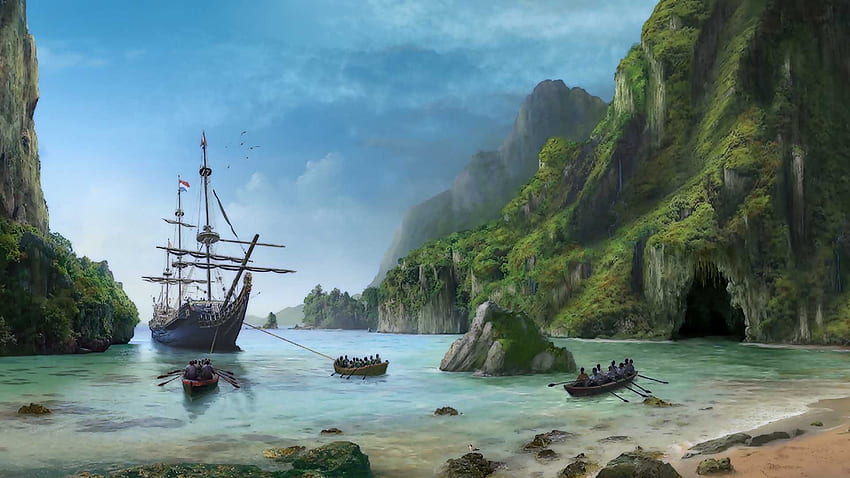 Pirate Ship . Pirate island, Pirate , Pirate ship, Treasure Island HD wallpaper