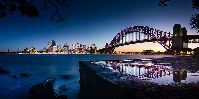シドニー ハーバー ブリッジ、橋、シドニー、水、港 高画質の壁紙