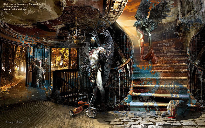 บันไดสู่สวรรค์ Vs. Stairwell To Hell: Surreal Art Print, โปสเตอร์, หนังสือ วอลล์เปเปอร์ HD