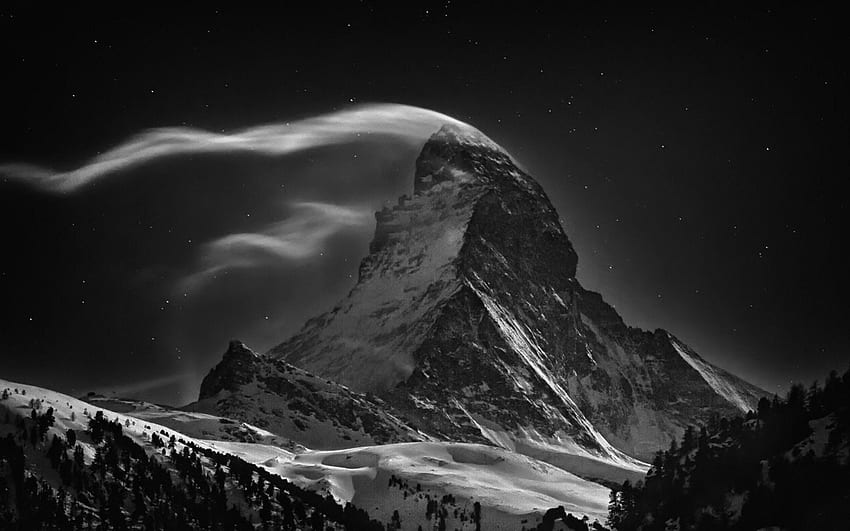 Удивителна черно-бяла графика Нова земна планина HD тапет