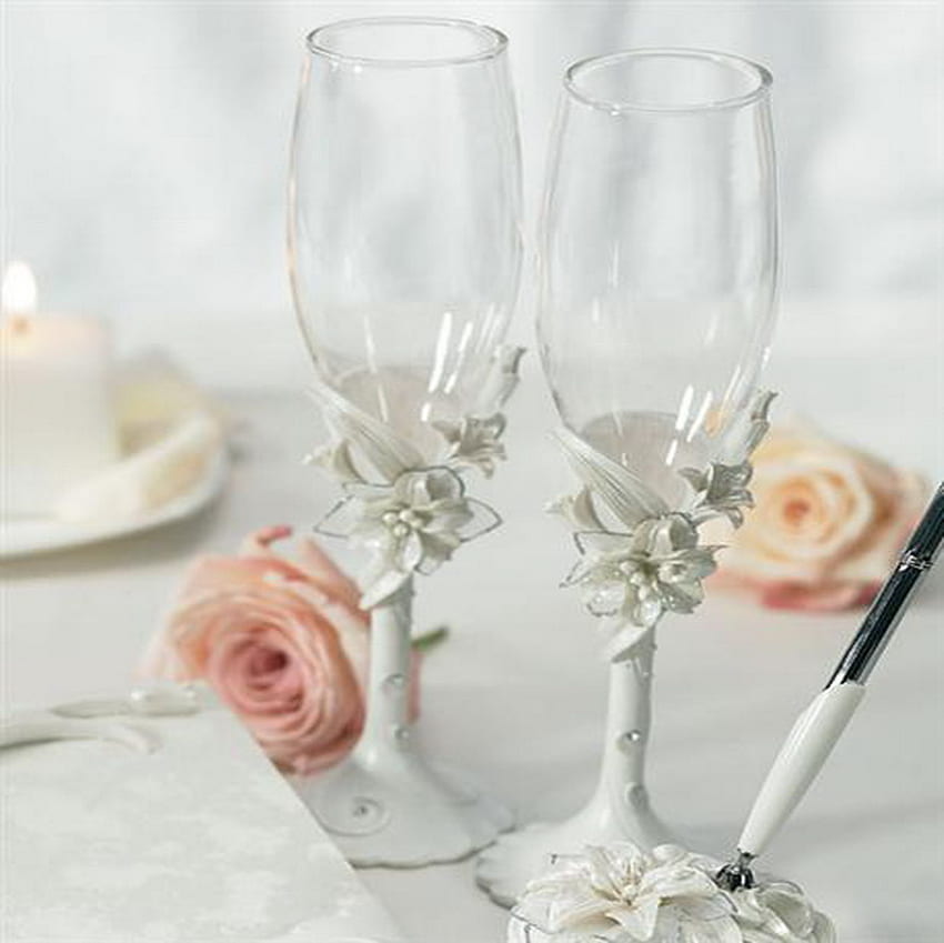 wedding table, glass, white, pink rose, candle HD wallpaper
