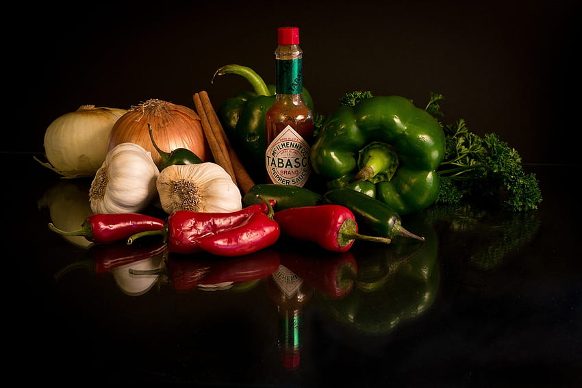 Food, Vegetables, Pepper, Greens, Garlic, Onion, Sauce HD wallpaper