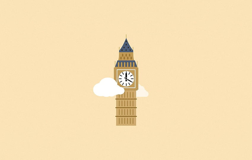 awan, kota, Inggris, London, menara, Big Ben untuk , bagian минимализм, Minimalis London Wallpaper HD