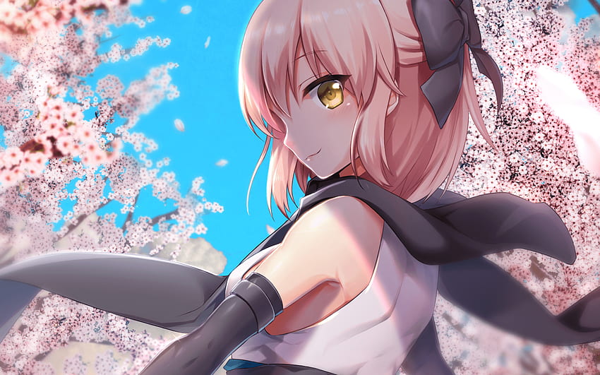 Sakura Saber, Spring, Fate Grand Order, Pink Flowers, Cherry Blossom Saber, Okita Souji, TYPE MOON For With Resolution . High Quality HD wallpaper