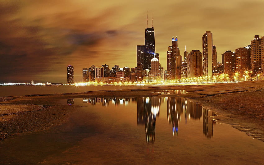 Lampu Kota, Kota, Pantai, Gedung, Pencakar Langit, Sore, r, Chicago Wallpaper HD