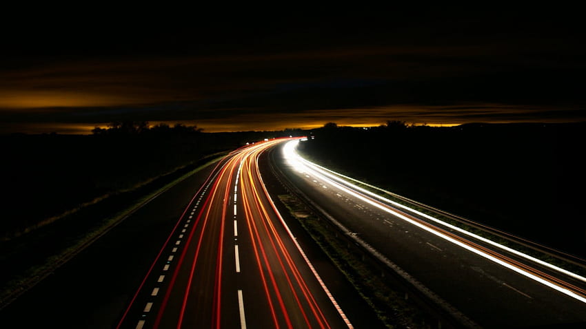 autostrada, notte, strada, luce Sfondo HD