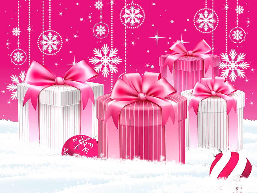 Frohe Weihnachten, Weihnachtsgeschenk, Rosa, Weihnachten HD-Hintergrundbild