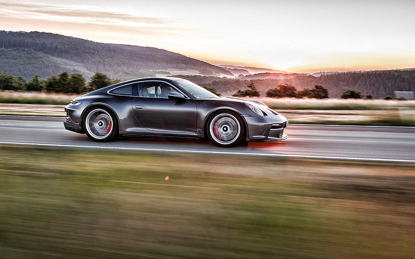 2022, Porsche 911 GT3 Touring, exterior, side view, black coupe, new black Porsche 911 GT3, sports cars, race track, German sports cars, Porsche HD wallpaper