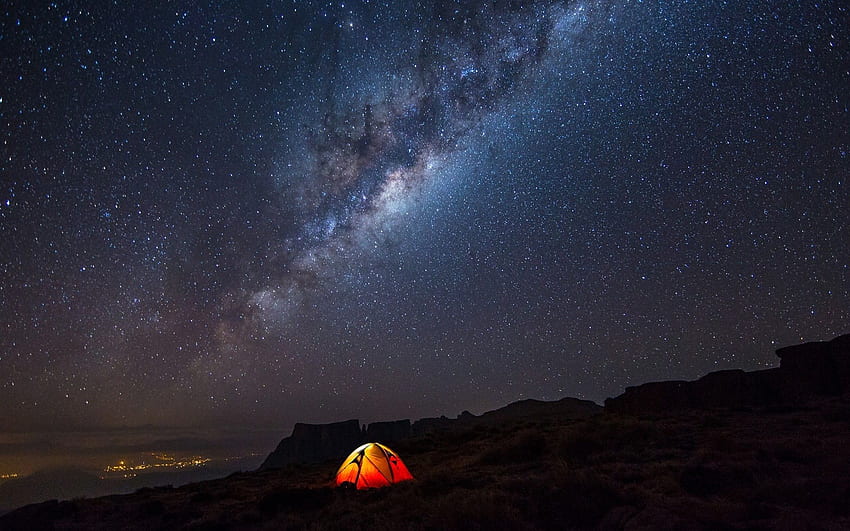 nuit, camping, étoiles, paysage, voie lactée, astrographie Fond d'écran HD