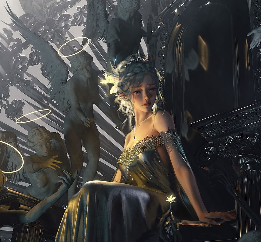 Art Wlop Fantasy Throne Anfel Angel Girl Dark Hd Wallpaper Pxfuel