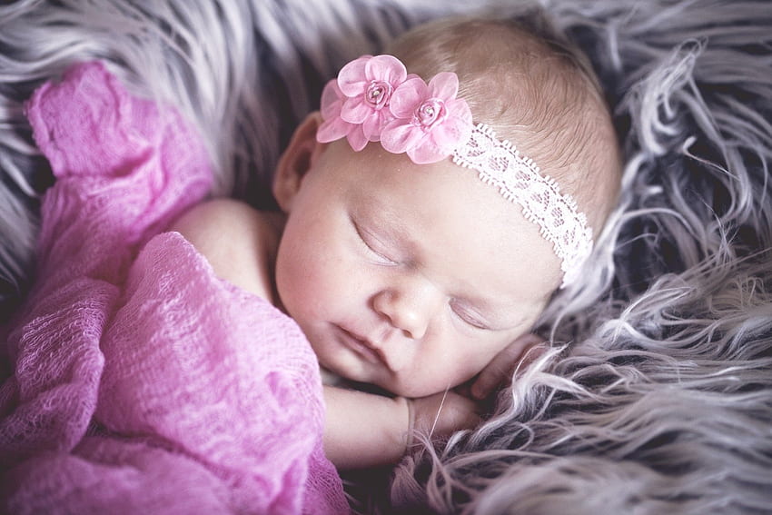 眠っている赤ちゃん...、色、花、赤ちゃん、ピンク、睡眠 高画質の壁紙