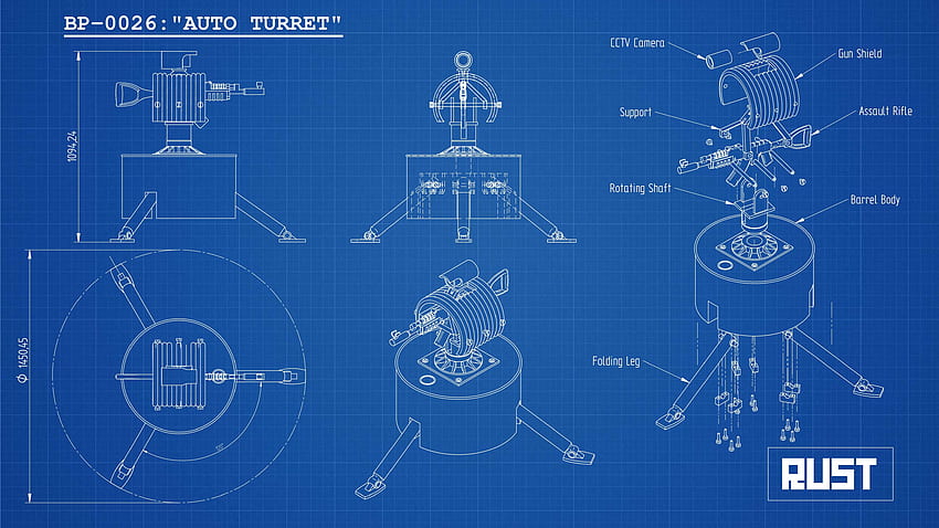 Rust Auto Turret чертеж и повече, инженерен план HD тапет