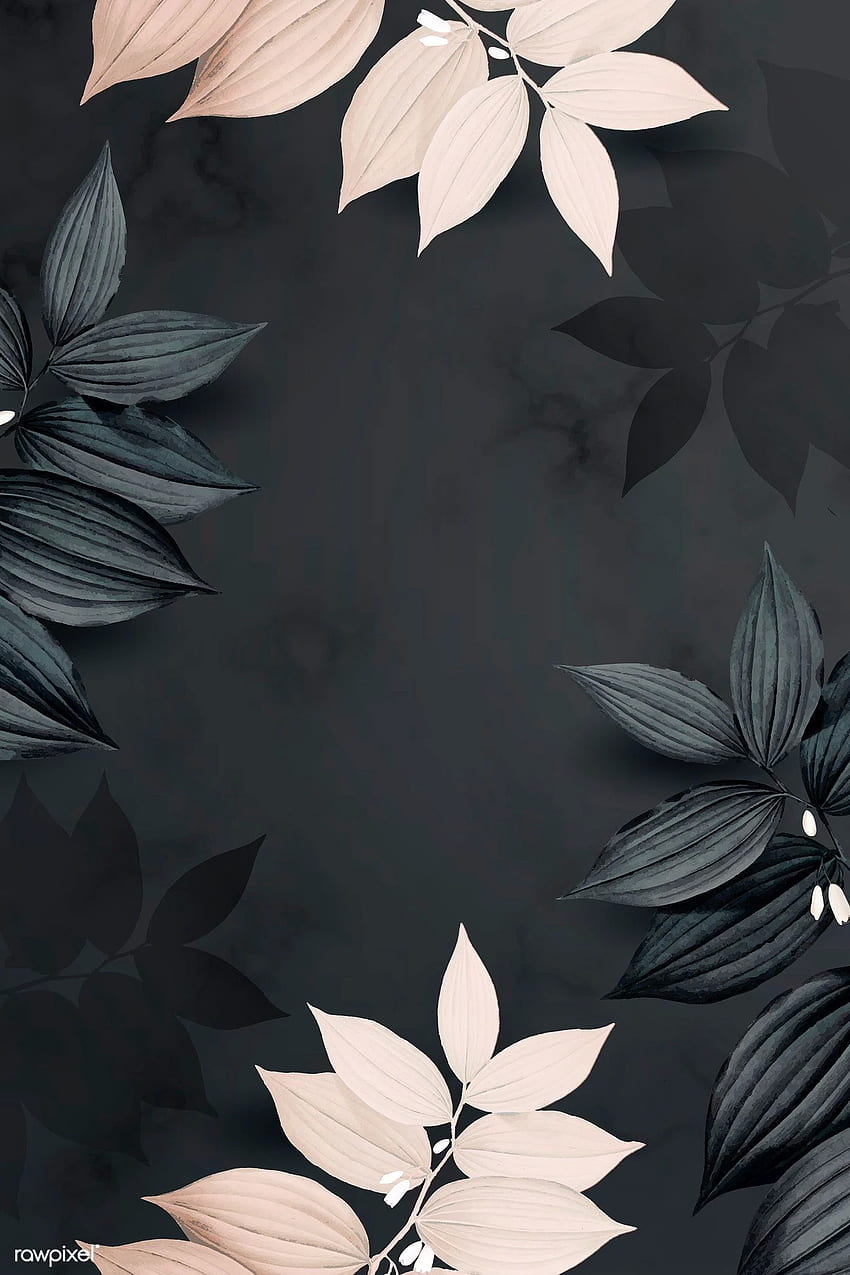 premium vector of Foliage pattern black background vector 936156. พื้นหลังดอกไม้ , พื้นหลังสีดำ , พื้นหลัง iPhone , Dark Leaves Aesthetic วอลล์เปเปอร์โทรศัพท์ HD