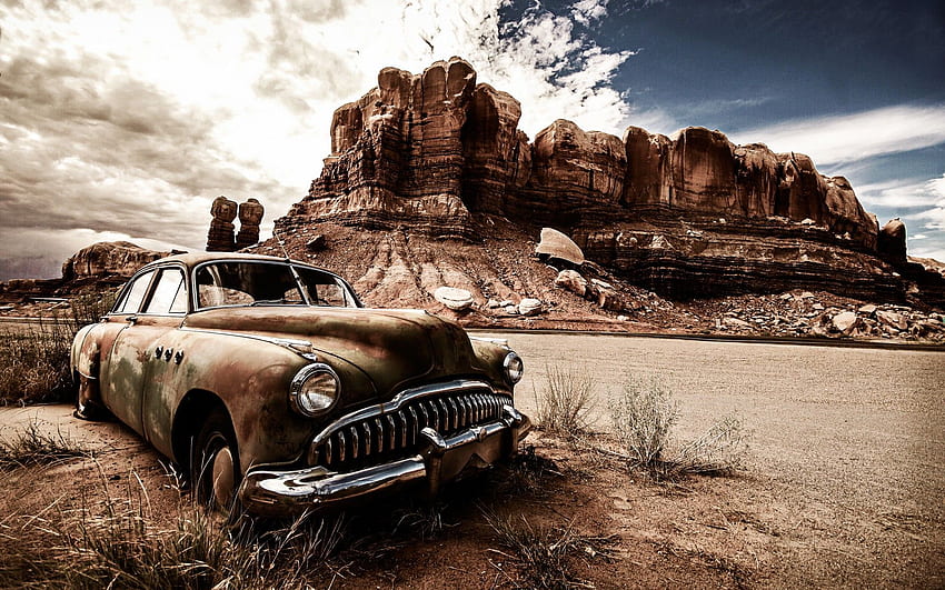 terk edilmiş araba, çöl, eski arabalar, offroad, dağlar, ABD, Amerika için çözünürlük ile. Yüksek Kalite, Çölde Araba HD duvar kağıdı