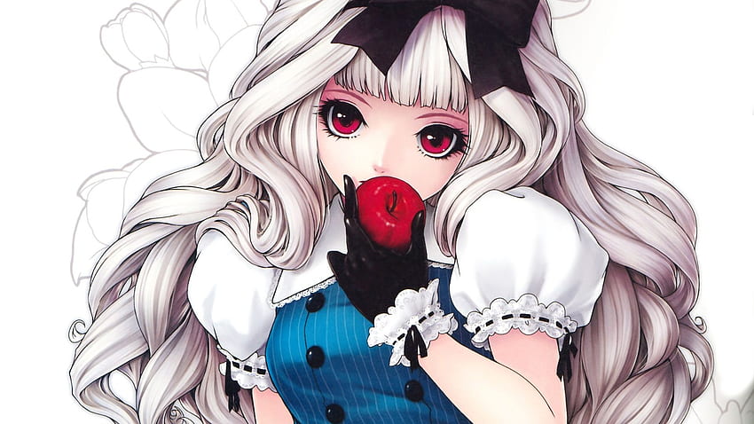 Anime Girl Eating Red Apple, Manga HD wallpaper