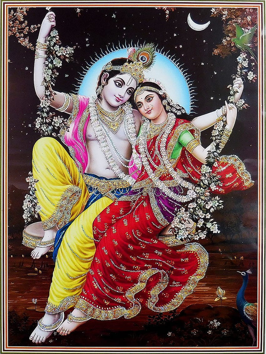 Radha Krishna on Swing - Glitter Poster. Lord krishna , Lord krishna , Radha krishna art HD phone wallpaper
