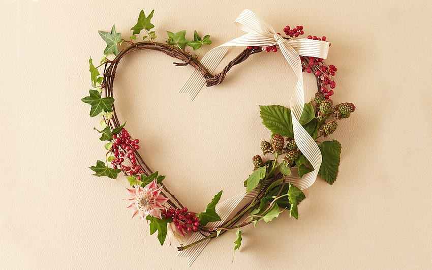 Plants, Flowers, Love, Berries, Branches, Tape, Wreath, Stems HD wallpaper
