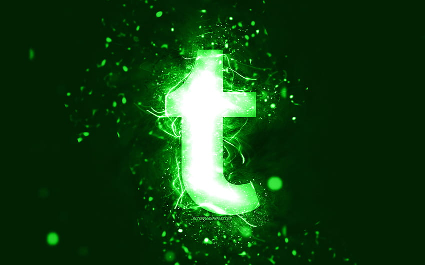 Tumblr green logo, , green neon lights, creative, green abstract background, Tumblr logo, social network, Tumblr HD wallpaper