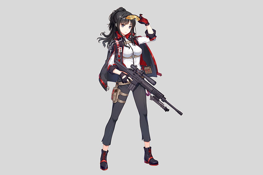 Anime-Mädchen, Soldat, mit Waffe, minimal HD-Hintergrundbild
