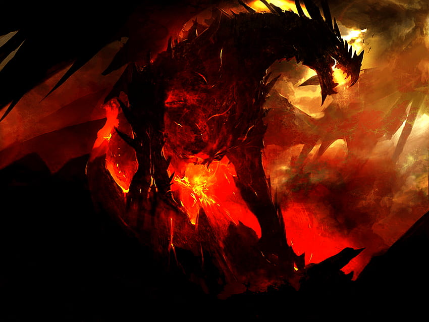 Dragón rojo y negro, dragón de alta definición fondo de pantalla